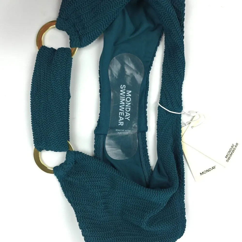 NWT Monday Swimwear Bronte Bottom Evergreen Crinkle Minimal Resort Clean Girl VV
